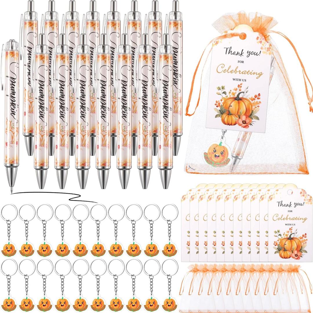 36 Sets Fall Baby Shower Favors for Guest Little Pumpkin Ballpoint Pens and Keychains Gifts Bulk with Thank You Cards Baby Shower Gender Reveal Party Souvenirs Return Gifts Prizes(Orange)