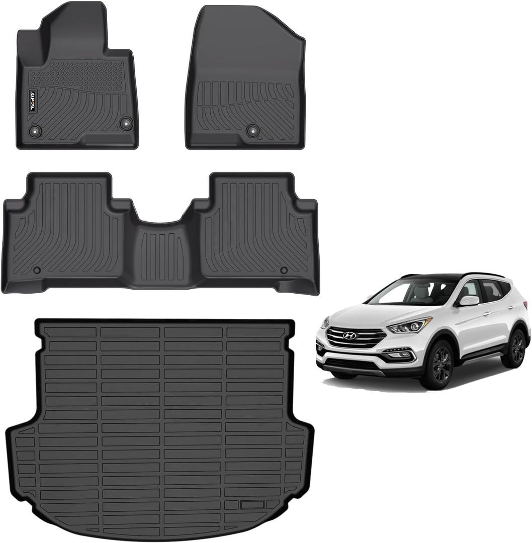 AIPOIL Floor Mats & Cargo Liner Set for 2013-2018 Hyundai Santa FE Sport All Weather Protection TPE Anti-Slip Automotive Full Set Custom Car Mats Accessories - Black