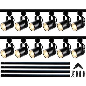 LED Track Lighting Kit GU10 3000K 12 Lights Black
Dimmable LED Spotlight 10W Replaceable Bulbs 13.12ft H Type Track Rail Adjustable Angle Complete Lighting System