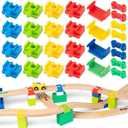 Wooden Train Track Accessories 28 pcs Wooden Track Connector Compatible with All Leading Brands Birthday Gift for Boys Girls,Dog Bone Adapter Train Track Pieces Expansion Pack for Toddlers Ages 3+