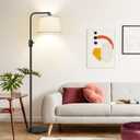 Upgraded Dimmable Floor Lamp, 1000 Lumens LED Edison Bulb Included, Arc Floor Lamps for Living Room Modern Standing Lamp with Linen Shade, Tall Lamp for Bedroom Office Dining Room- Black