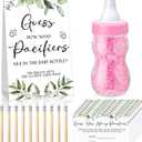 Roowest 512 Pcs Baby Shower Games Guess How Many Pacifiers Sign 100 Small Guessing Games 10 HB Pencils 750ml Milk Bottle 400 Acrylic Pacifiers Decoration for Guest Gender Reveal(Pink,Plant)