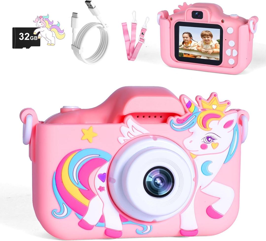 Kids Camera Toys for 3-12 Year Old Boys Girls,Toddler Camera 1080P Birthday Christmas Gifts for Grandkids,Toys for 4 5 6 7 8 9 10 11 Year Old Kids with 32G SD Card (Pink)