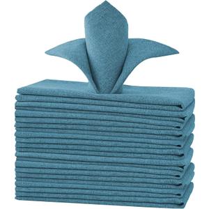 H.VERSAILTEX Linen Textured Cloth Napkins Set of 12 (18" X 18") Linen Textured Dinner Napkins Waterproof Extra Soft Thick Durable Reusable Napkins with Hemmed Edges, Heather Storm Blue