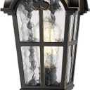 Emliviar 17 Inch Vintage Outdoor Post Lights - Farmhouse Lamp Post Lantern Light Fixture, Black Finish with Gold Edges, Water Glass Shade, WE215P BG