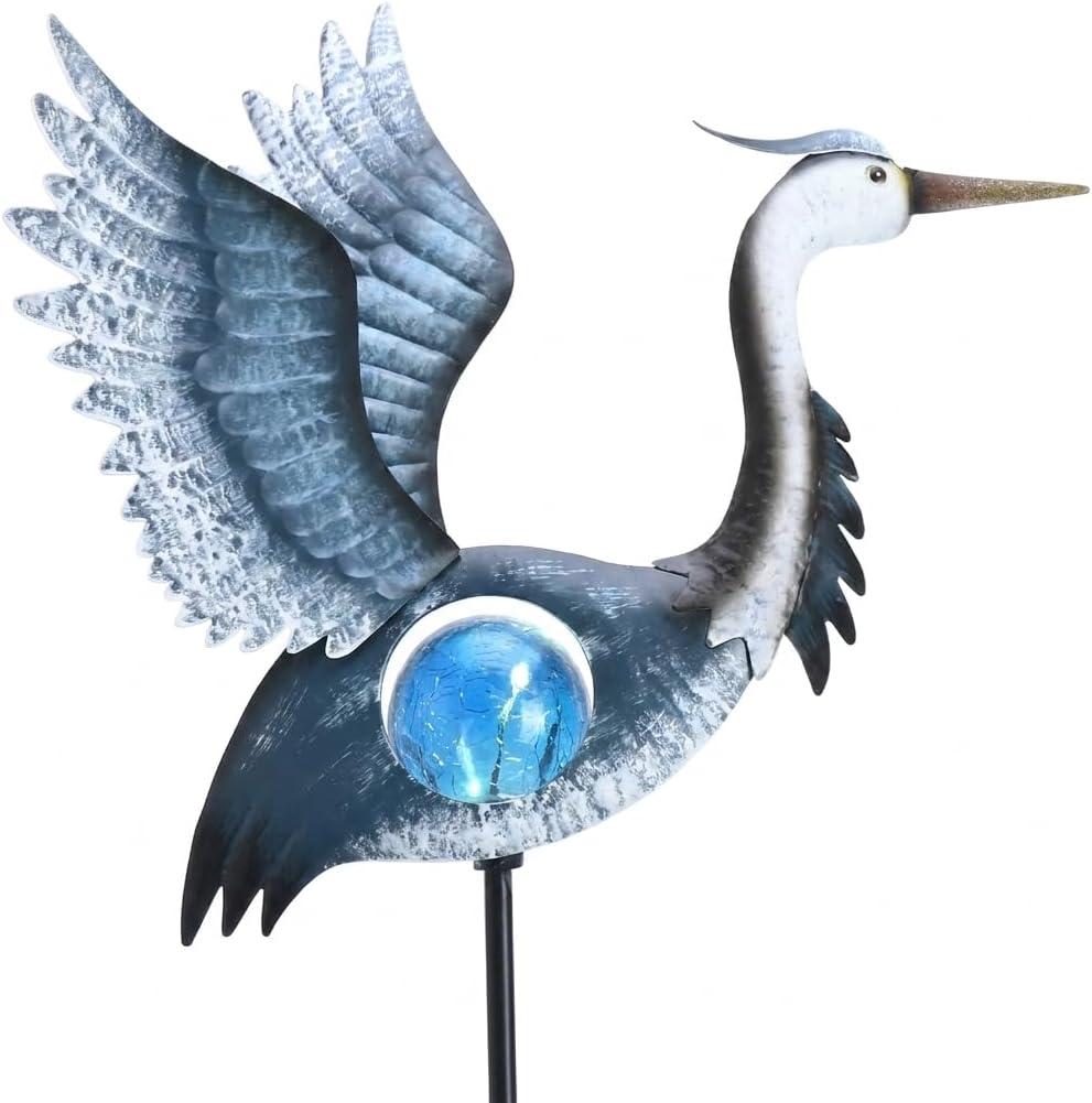 TERESA'S COLLECTIONS Garden Decor for Outside Blue Heron Solar Lights, 36" Glass Lawn Ornaments with Outdoor Lights Decorative Stake, Yard Art Decorations Outdoor for Patio Gifts for Mom Grandma
