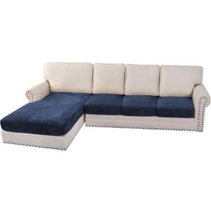 H.VERSAILTEX Velvet Stretch Sectional Couch Covers 4 Pieces Sofa Seat Cushion Covers L Shape Separate Cushion Couch Chaise Cover for Both Left/Right Couch (Large Sofa 3 Seater + 1 Chaise, Navy)
