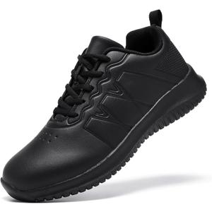 ENLEN&BENNA Non Slip Shoes for Women Food Service, Kitchen Chef Oil-Proof Slip Resistant Work Shoes Waterproof Comfort Lightweight Sneakers with Lace Up Black, size 10