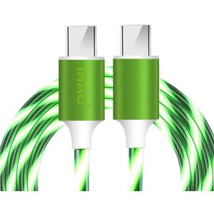 IHAO USB Type C to Type C PD 60W Fast Charging Cable Phone Charger High Data Speed Cool Light Up LED Current Flowing for All USB C Android and iOS Device-Green/39 Inches