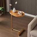 Viltisumt Small Side End Table New C Table Narrow Round Bed Sofa Couch Coffee Dinner Table for Snack Drink TV Tray, Slim Gold Rustic End Table Modern Simplicity, Metal and Wood - 24 Inch (Wood), 39x9x61cm