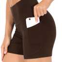THE GYM PEOPLE High Waist Yoga Shorts for Women's Tummy Control Fitness Athletic Workout Running Shorts with Deep Pockets (Brown, L)