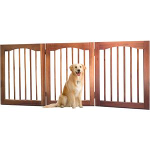 Tabago 3-Panel Foldable Freestanding Wooden Pet Gate 24"x20" – Expands up to 60", White & Natural Dog Gate for Small Pets, Stylish Indoor Barrier for Doorways & Hallways