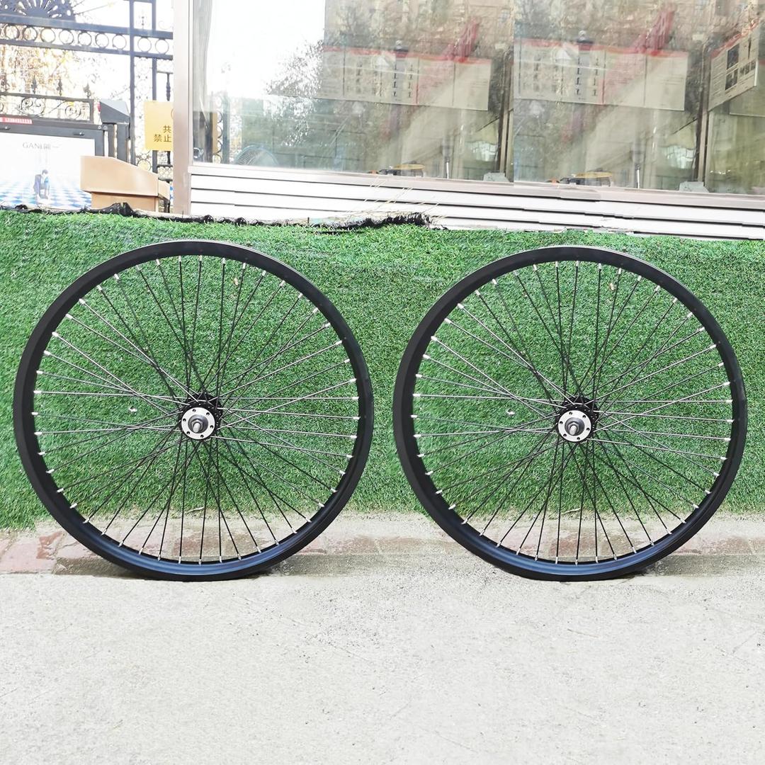 26 inch x 1.85" Heavy Duty Bike Rim Wheel Set, 12 Gauge 48 Spokes Wheelset, Double Wall Aluminum Alloy 26" Bicycle Wheels Rims (Front & Rear) (Black) Disc Brake