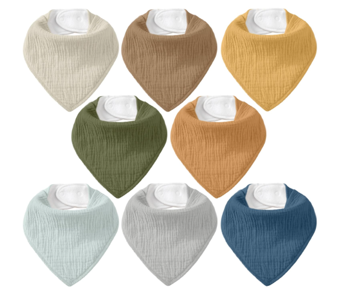 CIVARUA KIDS Muslin Baby Bibs 8 Pack, Baby Bandana Drool Bib for Drooling and Teething, Cotton Soft Absorbent for Girls Boys Calm Style Plain Solid Color