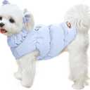 Winter Warm Dog Jacket for Small Medium Dogs Cat Cold Weather Coats with Harness Paded Dogs Fleece Vest Waterproof Windproof Dog Snow Jacket Pet Puppy Clothes (Light Blue, L)