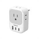 TESSAN European Travel Plug Adapter, US to Europe Plug Adapter with 2 USB C 1 USB A Port and 4 AC Outlets, Type C Plug Adaptor for EU Italy Spain France Portugal Iceland Greece Germany Turkey Denmark White
