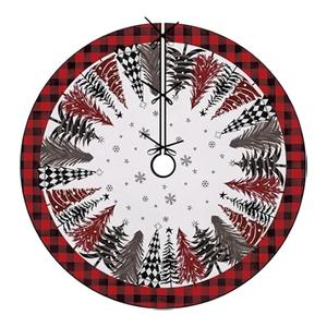 Fzbali Red Christmas Tree Skirt, 48 Inches Lace-up Farmhouse Buffalo Plaid Snowflake Xmas Tree Skirt, Winter Holiday Party Indoor Decoration Home Decor