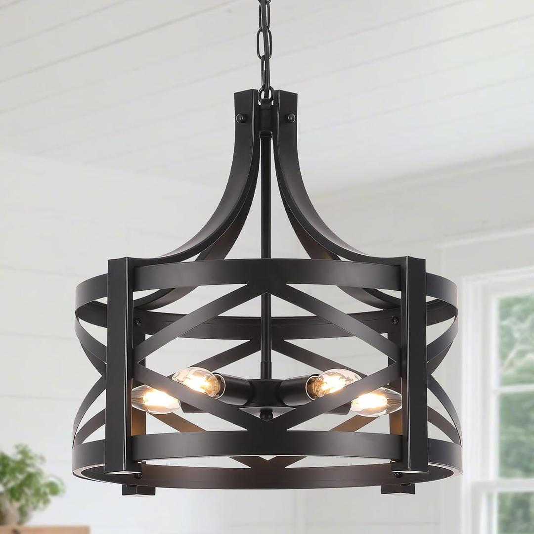 Black Chandelier, 5-Light Farmhouse Chandelier Dining Room Light Fixture, Modern Industrial Pendant Lights with Adjustable Chain for Living Room Foyer Entrance Bedroom Kitchen Island