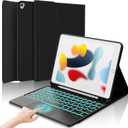 Touch Keyboard Case for iPad 9th/8th/7th Generation 10.2 inch, Pro 10.5, Air 3rd Gen - Smart Folio Cover Case with Pencil Holder, Smart Trackpad, 7 Colors Backlit Wireless Detachable Keyboard