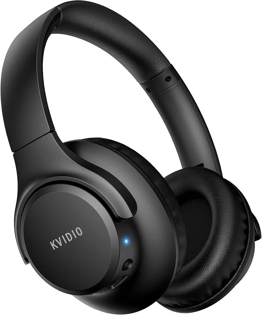 KVIDIO Bluetooth Headphones Over Ear, 65 Hours Playtime Wireless Headphones with Microphone, Foldable Lightweight Headset with Deep Bass, HiFi Stereo Sound Low Latency for Travel Work Cellphone, Black 