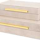Ivory Shagreen box Set of 2 Faux Leather Decorative Boxes,Large Nesting Storage Decorative Boxes with Lids for Modern Home Decor Stacking Jewelry Box Organizer