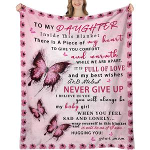 Daughter Blanket from Mom, Daughter Gifts from Mom, Daughters Birthday Gifts, Christmas Birthday Gift for Daughters Adult, Soft Flannel Throw Blanket, Pink Butterfly, 60"x50"