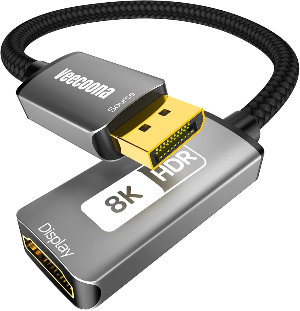 DisplayPort 1.4 to HDMI 2.1 Adapter [8K@60Hz, 4K@120Hz] Unidirectional DP Source to HDMI Display Converter Display Port Adapter for PC RTX/AMD Card - Not Work with PS5