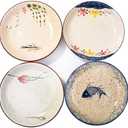 7 Inch Japanese Retro Ceramic Dinner Plates Set of 2 Asian-Inspired Dinnerware with Unique Hand-Painted Patterns, Microwave & Dishwasher Safe