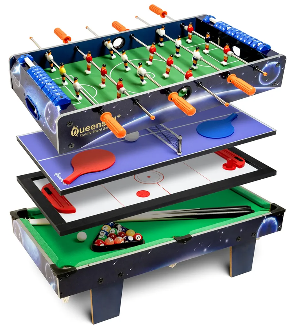 4 in 1 Game Table 28"– Multi Game Table for Adults and for All Family Featuring a Mini Air Hockey Table, Mini Ping Pong Table, Foosball Table, Pool Table - Fun Tabletop Game
