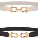 WERFORU Women Skinny Belt for Dresses Retro Stretch Waist Belt with Gold Buckle Set of 2