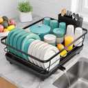 Stainless Steel Dish Drying Rack for Kitchen Counter, Sink Organization and Storage Essentials with Silverware & Utensil Holder, Home and Apartment Decor, 12''W x 15.6''L, Black