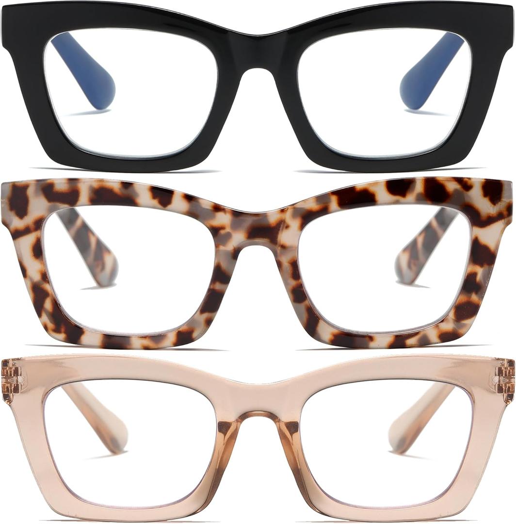Stylish Readers for Women Reading Glasses with Blue Light Blocking and Spring Hinge (1.25 x, Black/Brown/White Tortoiseshell)