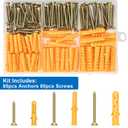 Aovchei Drywall Anchors Kit, 170pcs, 85 Plastic Drywall Anchors and 85 Philips Flat Head Screws, 3 Size #6 * 30#6 * 40#8 * 40, Wall Hanging Kit for Hanging Picture Frame, Shelf Brackets, Curtain Rod
