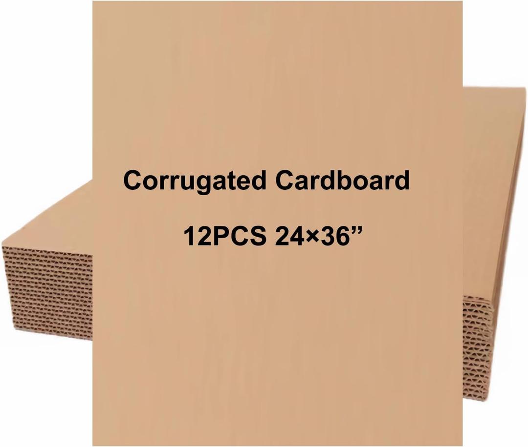 12PACK Corrugated Cardboard Sheets 24 x 36" Large Flat CardBoards Sheet Squares 1/8 inch Think for Craft, Shipping,DIY Project,Painting