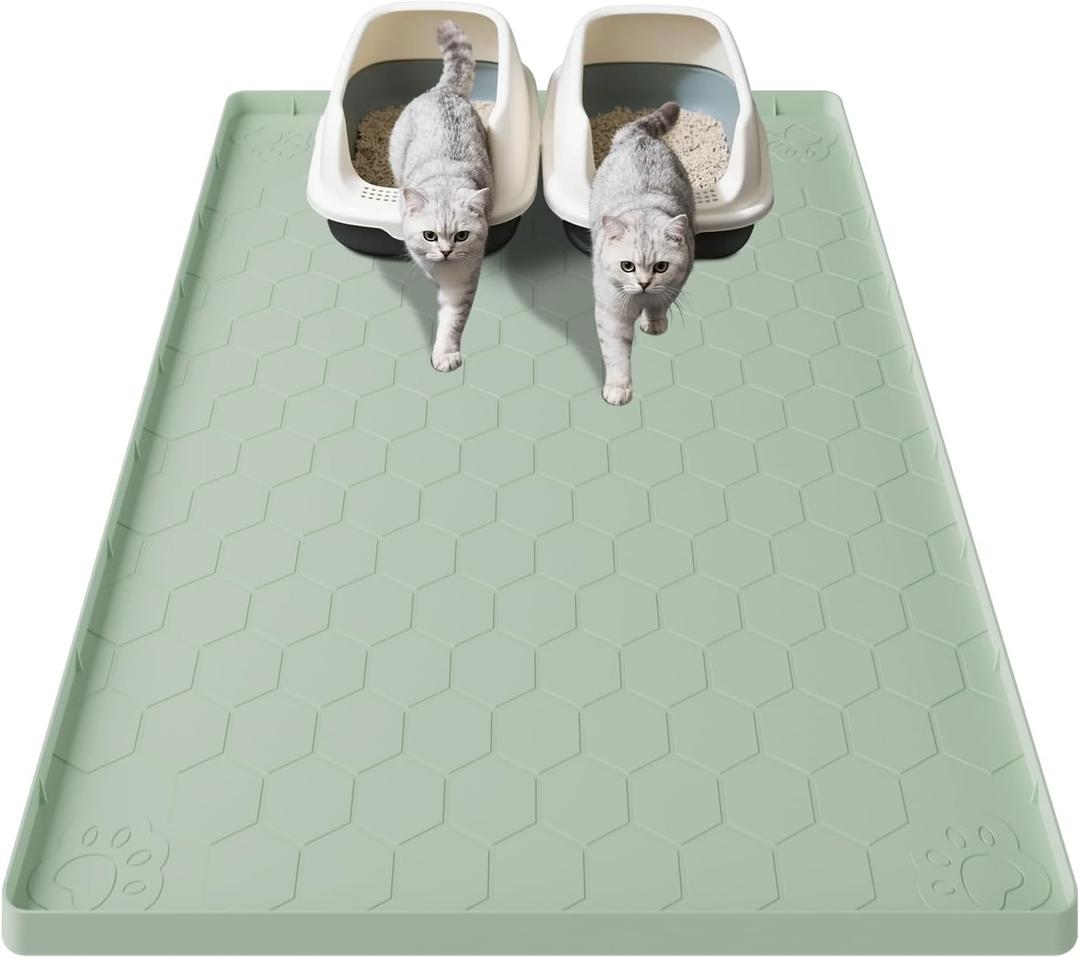 Cat Mat for Litter Box, 40" X 28" Large Silicone Cat Litter Trapping Mat, Waterproof Cat Litter Mat, Soft on Kitty Paws, Urine-Proof, Non-Slip Kitty Scratch Pad for Floor(Green)