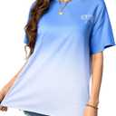 LilyCoco Womens Crew Neck T Shirts Summer Cute Basic Ombre Short Sleeve Tops Blue Large (Blue, L)