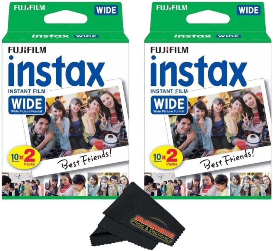 Fujifilm Instax Wide Instant Film Twin Pack with Sunshine Photo Microfiber Cloth... (2 Pack-40 Exposures)