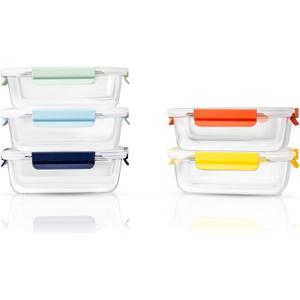 5-Pack 36oz Glass Food Storage Containers with Lids - Borosilicate Glass Meal Prep Container - Airtight, Leak-Proof Reusable Food Prep Containers, Microwave, Freezer, Oven Safe & BPA Free