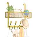 Kaiferty Over The Door Hooks Organizer, Over Door Hanger Towel Rack Mesh Basket with 12 Hooks, Back of Door Storage Organizer for Bedroom, Bathroom, Kitchen, Office(Gold)