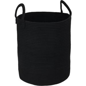 Black Cotton Rope Laundry Basket Hamper for Clothes Woven Storage Basket for Living Room Bedroom Boho Tall Rope Baskets for Blanket Toys Pillow Towels Baby Nursery Hamper Bin Large (Regular)