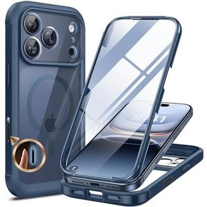 Miracase Magnetic for iPhone 17 Pro Case 6.3" [Compatible with MagSafe] Full-Body Phone Case with Built-in Glass Screen Protector & Camera Control,Drop Proof iPhone 17 Pro Cover, Dark Blue