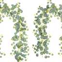 2Pcs Artificial Eucalyptus Garland 6.5FT Faux Silver Dollar Leaf Greenery Vine for Wedding Arch, Table Centerpiece, Fireplace Mantel, Wall and Party Decor