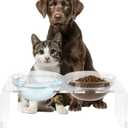 Elevated Dog and Cat Bowls Set - 7.1-Inch Tall Acrylic Dog Bowl Stand with 2 Removable Stainless Steel Bowls and 2 Plastic Bowls for Food and Water - Modern Cat and Dog Products by PETMAKER