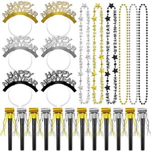 Openfly 36Pcs New Years Eve Party Supplies 2026 Happy New Year Hats Headband Tiara Noise Makers Paper Glasses Party Favors