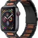 iiteeology Compatible with Apple Watch Band, Natural Wooden Steel Link Bracelet for iWatch Ultra 3/ Ultra 2/ Series 1-11 49mm 46mm 45mm 44mm 42mm - Black