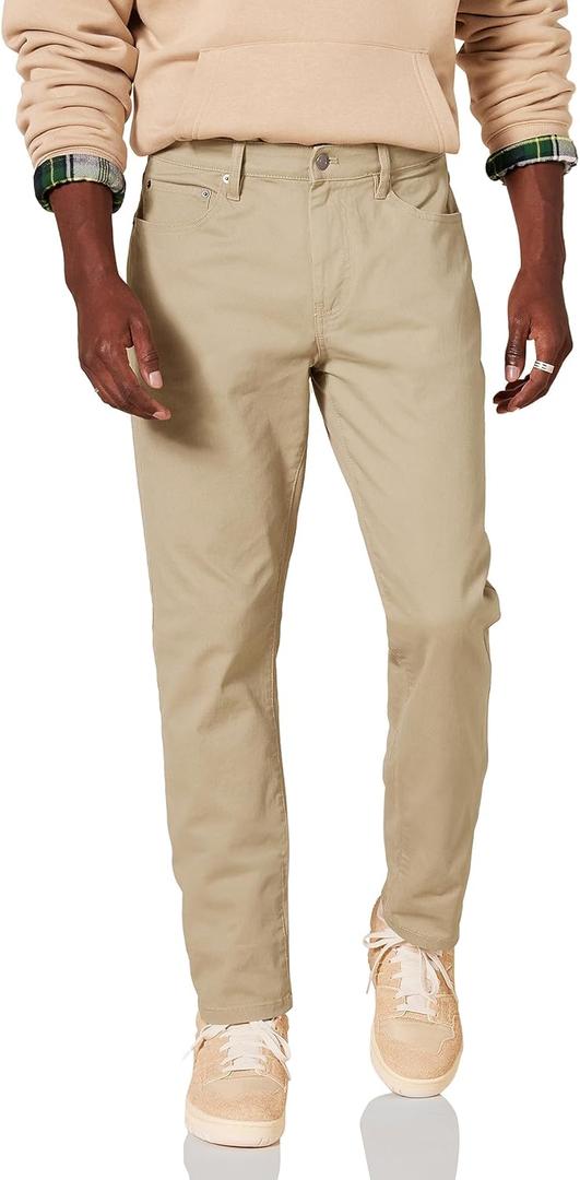 Amazon Essentials Men's Athletic-Fit Pants, 5-Pocket Stretch Twill Work, Big & Tall (28W x 32L, Tan)