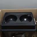 IRIS USA Elevated Dog Bowls, 15" H Raised Bowl for Large Dogs, Airtight Pet Food Storage Holds Up to 47 Lbs, 2 Removable 64 oz Stainless Steel Bowls, at Home or Camping, Smoke/Black