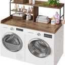HavenlyYouth Washer and Dryer Countertop with Shelves, 54" x 27.56" 3 Tiers Large Laundry Topper with 2.95" Edge Rails, Laundry Room Storage and Organization with 2 Hooks and Non-Slip Pads, 54" x 27.56" x 19.29"