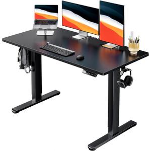 HUANUO Electric Standing Desk, Whole Piece Desktop, Adjustable Height Computer Desks, 4 Height Memory Settings, Sit Stand Up Desk for Home Office, 48" x 24", Black