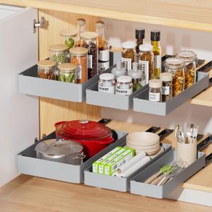 Delamu 3 Pack Pull Out Cabinet Organizer, 15.7" Deep Pull Out Drawers for Cabinets, Slide Out Drawers for Kitchen Cabinets, Bathroom Cabinet Organizer, Pantry (Grey)